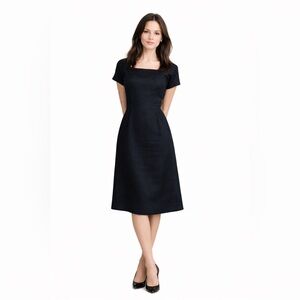 True vintage 1950s Black 100% Linen A-line Midi Dress